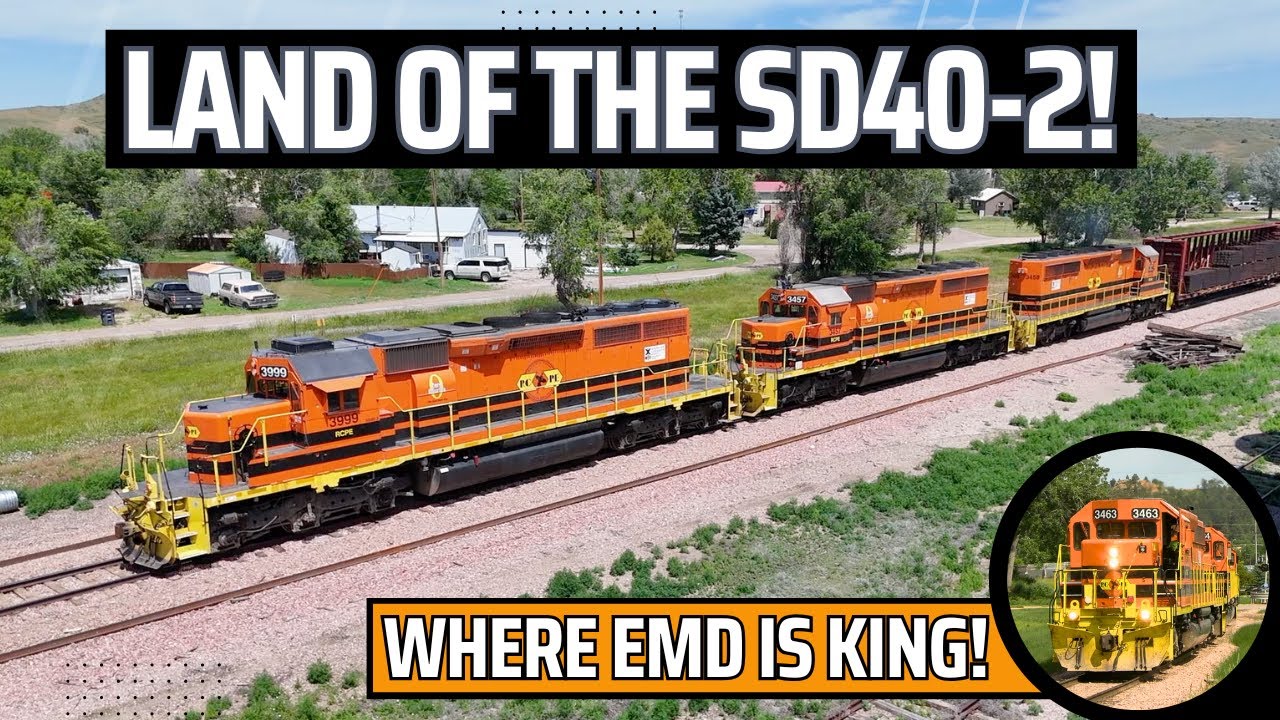 Ревущие электромобили EMD на железной дороге Rapid City, Pierre, and Eastern Railroad — участок P...
