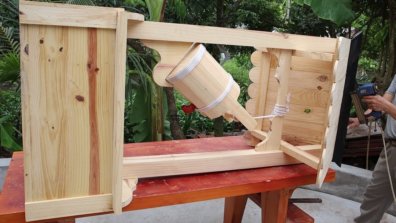 Admire The Outdoor Fountain Design Talent // Build Wooden Creative Water Well Aquarium - Woodworking