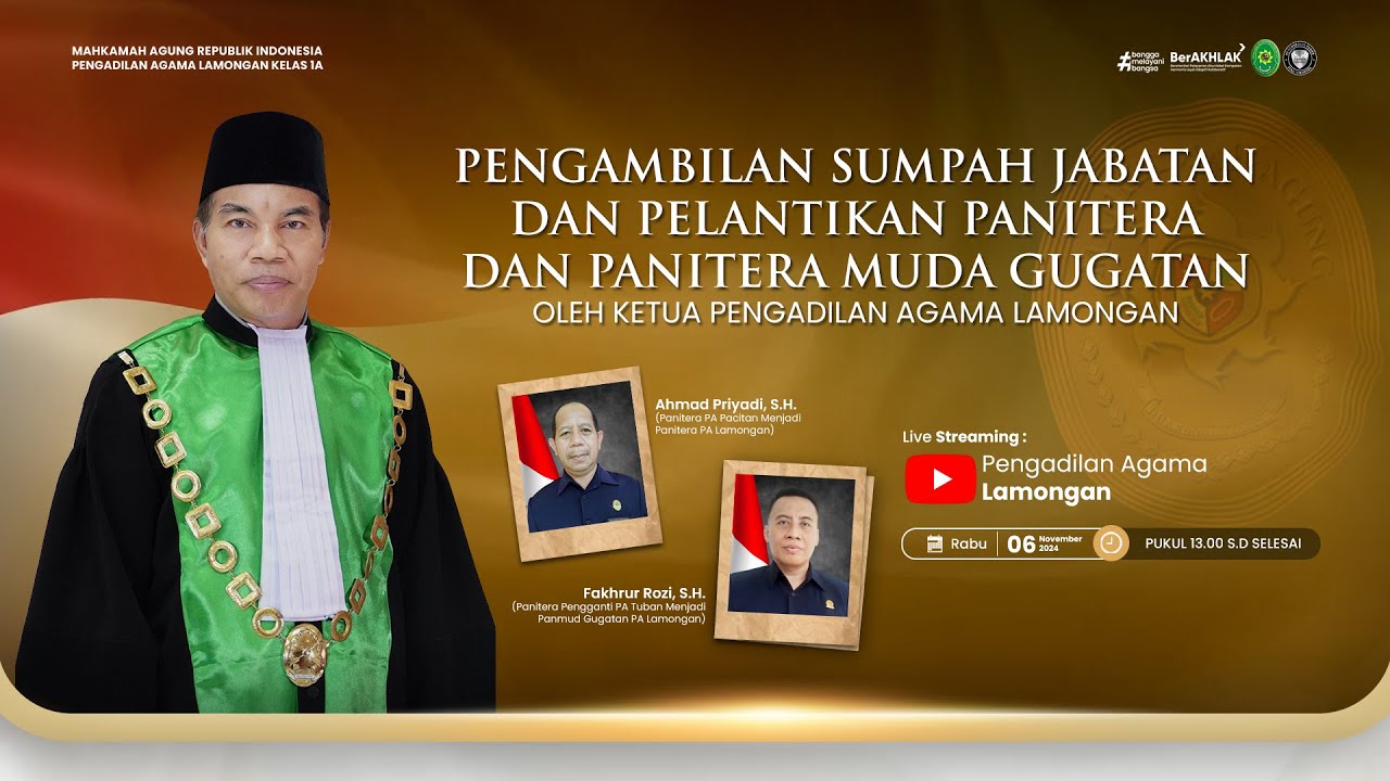 🔴PENGAMBILAN SUMPAH JABATAN & PELANTIKAN PANITERA, PANITERA MUDA GUGATAN PENGADILAN AGAMA LAMONGAN