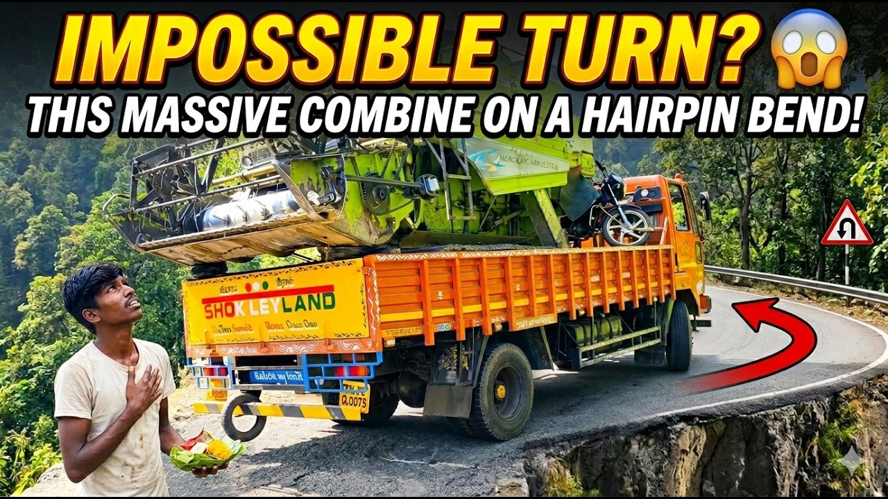 IMPOSSIBLE TURN? Heavy Truck Carries Massive Harvester on Extreme Hairpin Bends!!!!