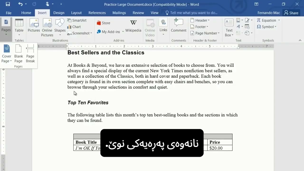 Microsoft Word  Page Breaks بەش بەش کردنی لااپەرەکان
