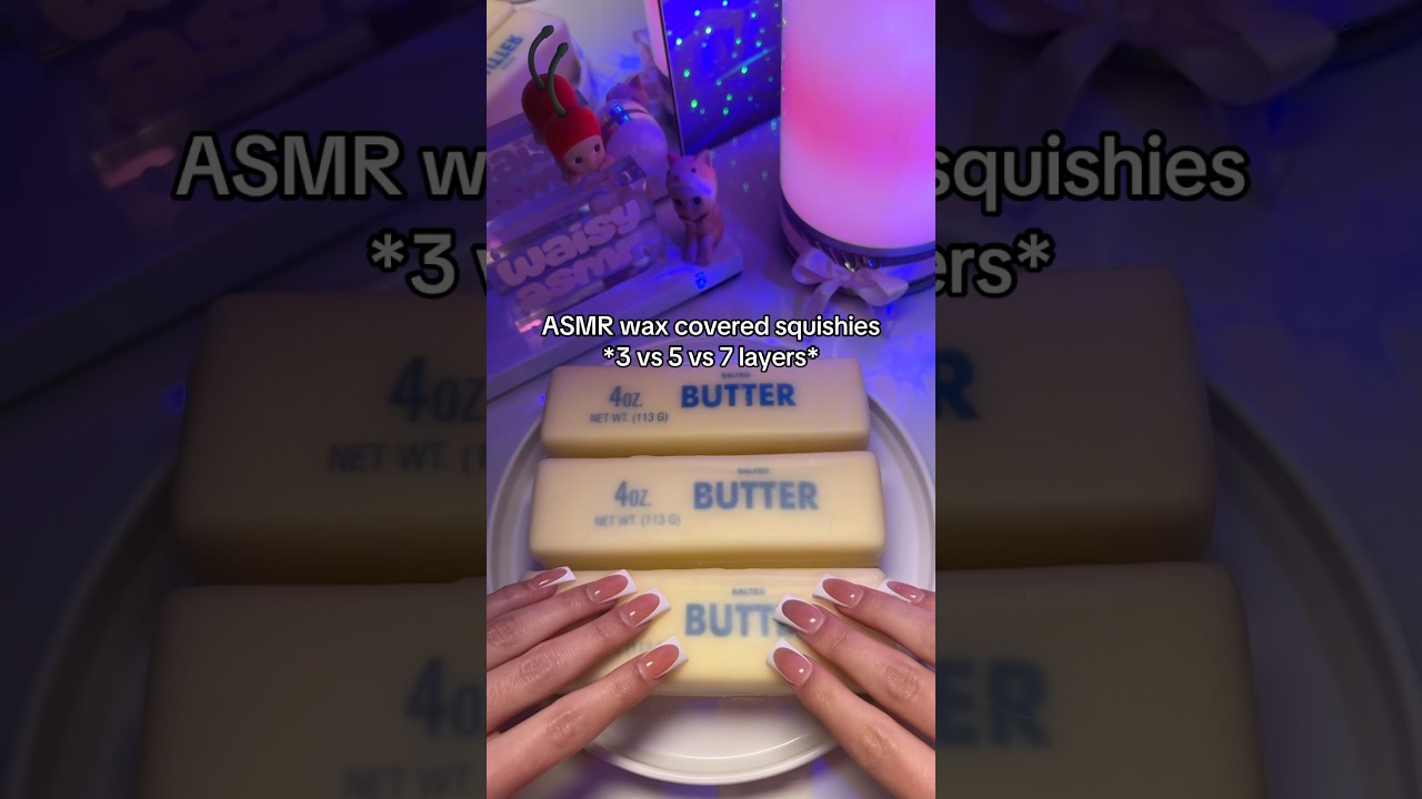 3 vs 5 vs 7 layers of wax on butter squishies 🧈 #asmr #waxcracking #squishy #asmrnotalking #shorts