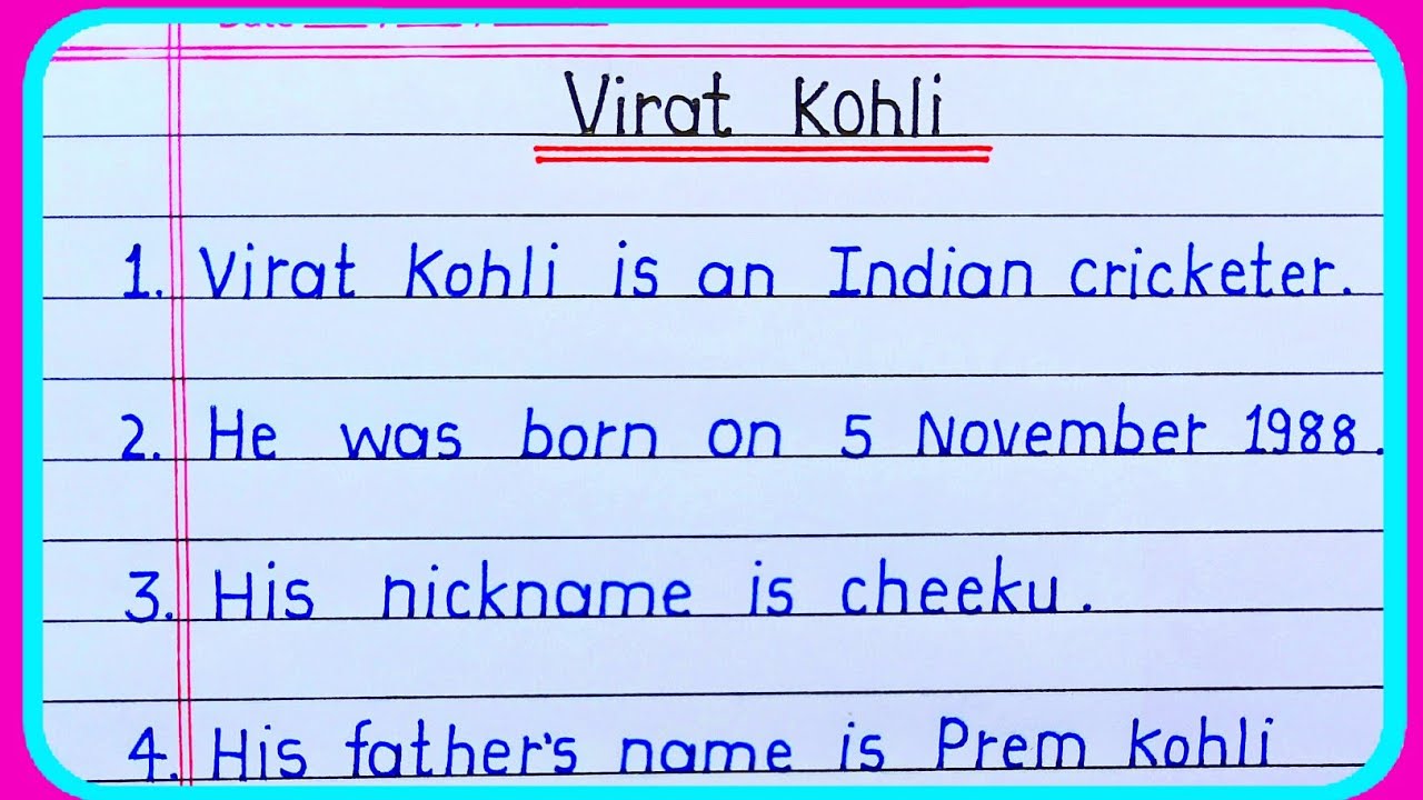 10 lines on Virat Kohli | essay on Virat Kohli | 10 lines essay on Virat Kohli in english
