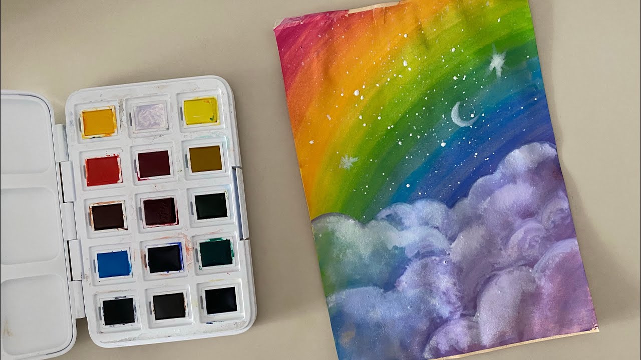 Rüya gibi bir gün🌈 ☁️Gökkuşağı & Bulutlar/ Suluboya ile gökkuşağı çizimi artık çok kolay 🥳 - ESV