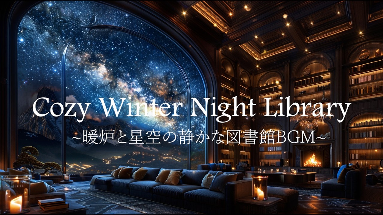 Cozy Winter Night Library ～暖炉と星空の静かな図書館BGM～
