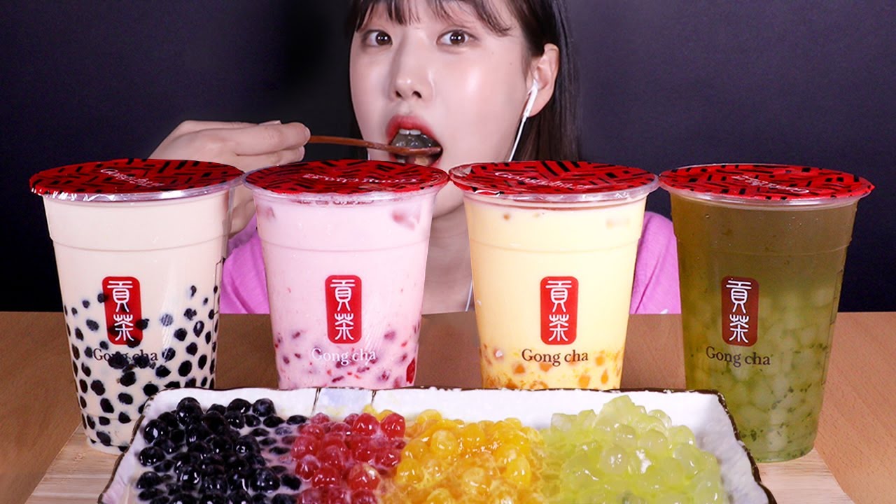 공차 펄 색깔별로 알록달록 먹방 (토킹+노토킹) Gongcha Bubble Tea (Talking+No Talking) Realsound ASMR Mukbang モッパン
