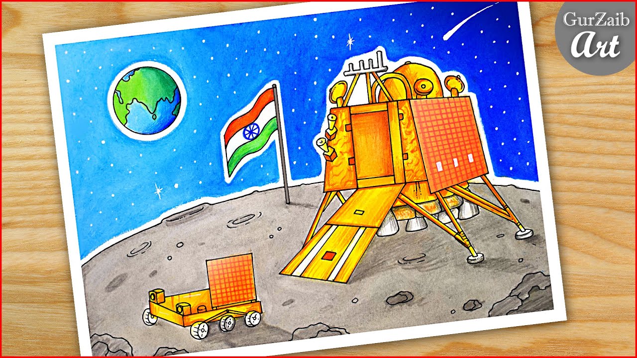 Chandrayaan 3 drawing / Vikram Lander Drawing / pragyan rover drawing / India on the moon ISRO