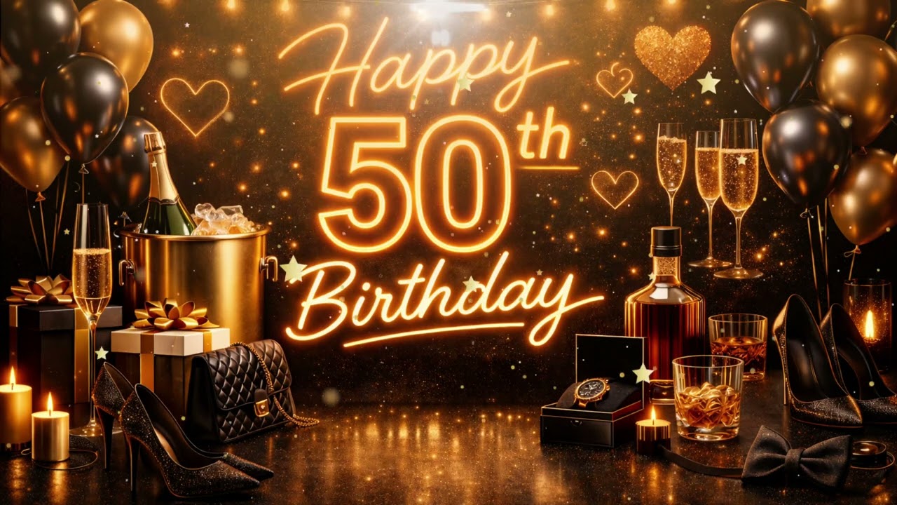 Happy 50th Birthday Background | Brown Gold Rust Theme | 4K Smart TV Display
