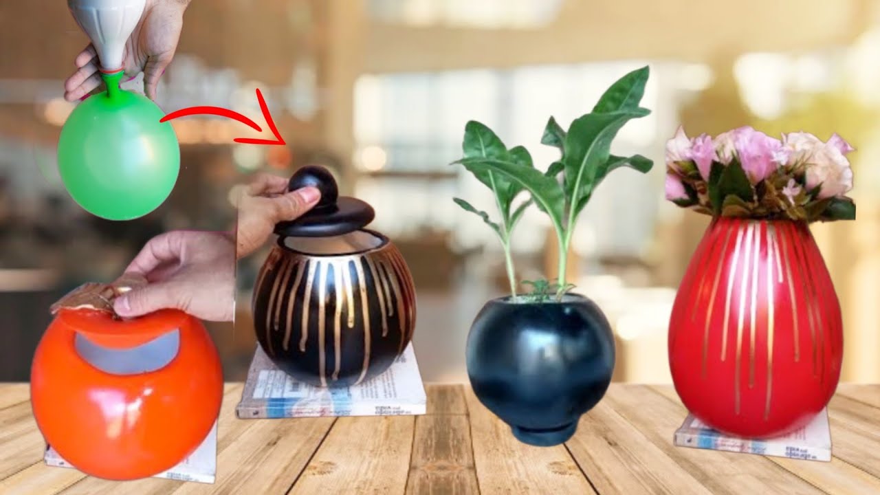 COMO FAZER 4 IDEIAS DE VASOS DECORATIVOS FEITOS DE GESSO E BEXIGA |FAÇA VOCÊ MESMO 4 VASOS DE GESSO