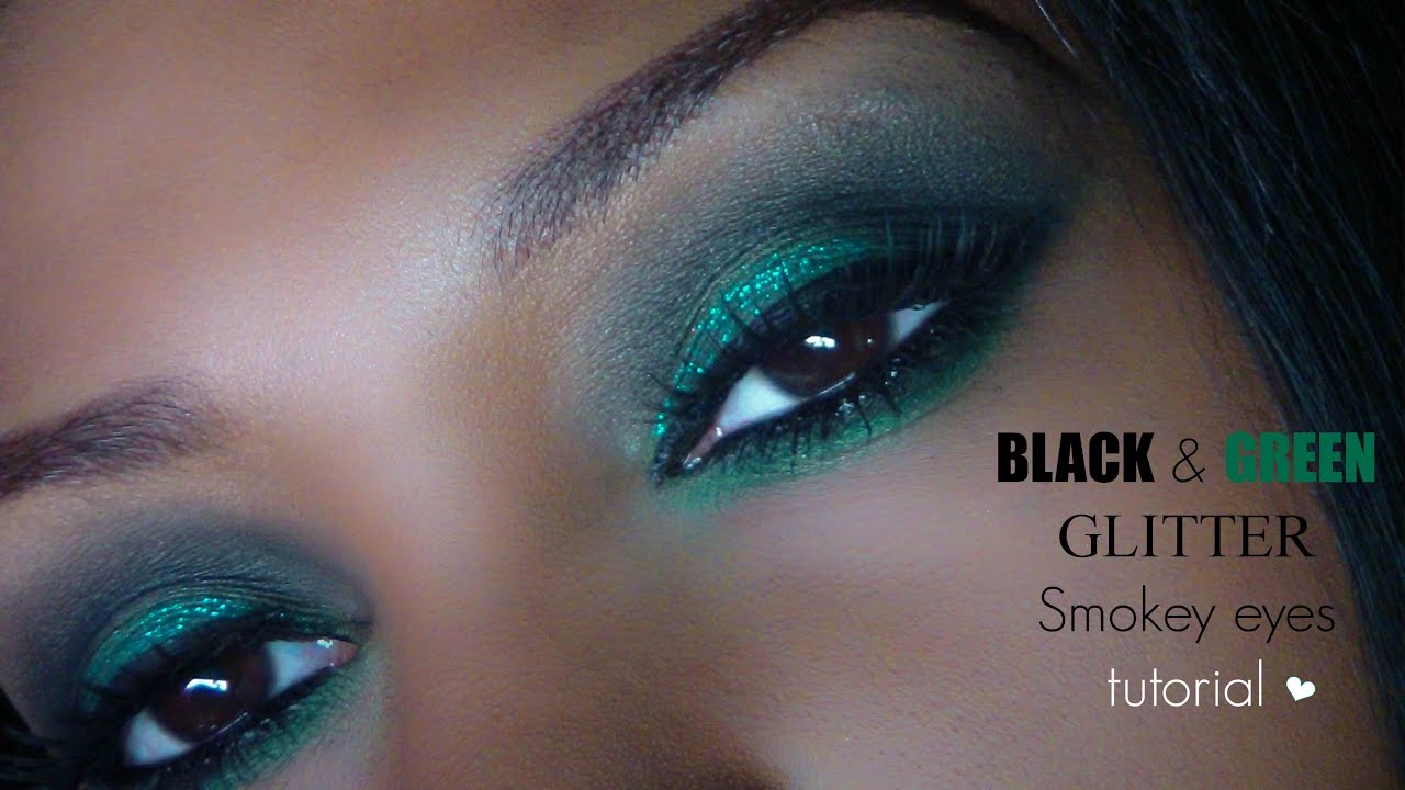 [PARTY MAKEUP 2013-2014]Black & green glitter smokey eyes tutorial