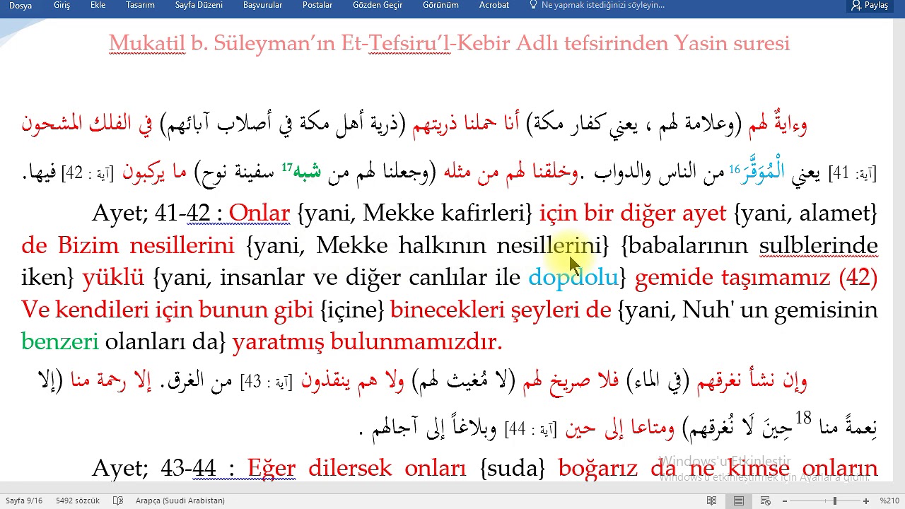 yasin 4. sayfa (et-Tefsiru'l-Kebir - Mukatil b. Süleyman)