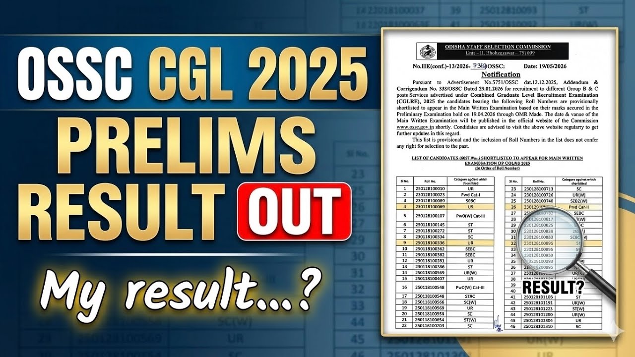 OSSC CGL 2025 Prelims Result out ...My Result..