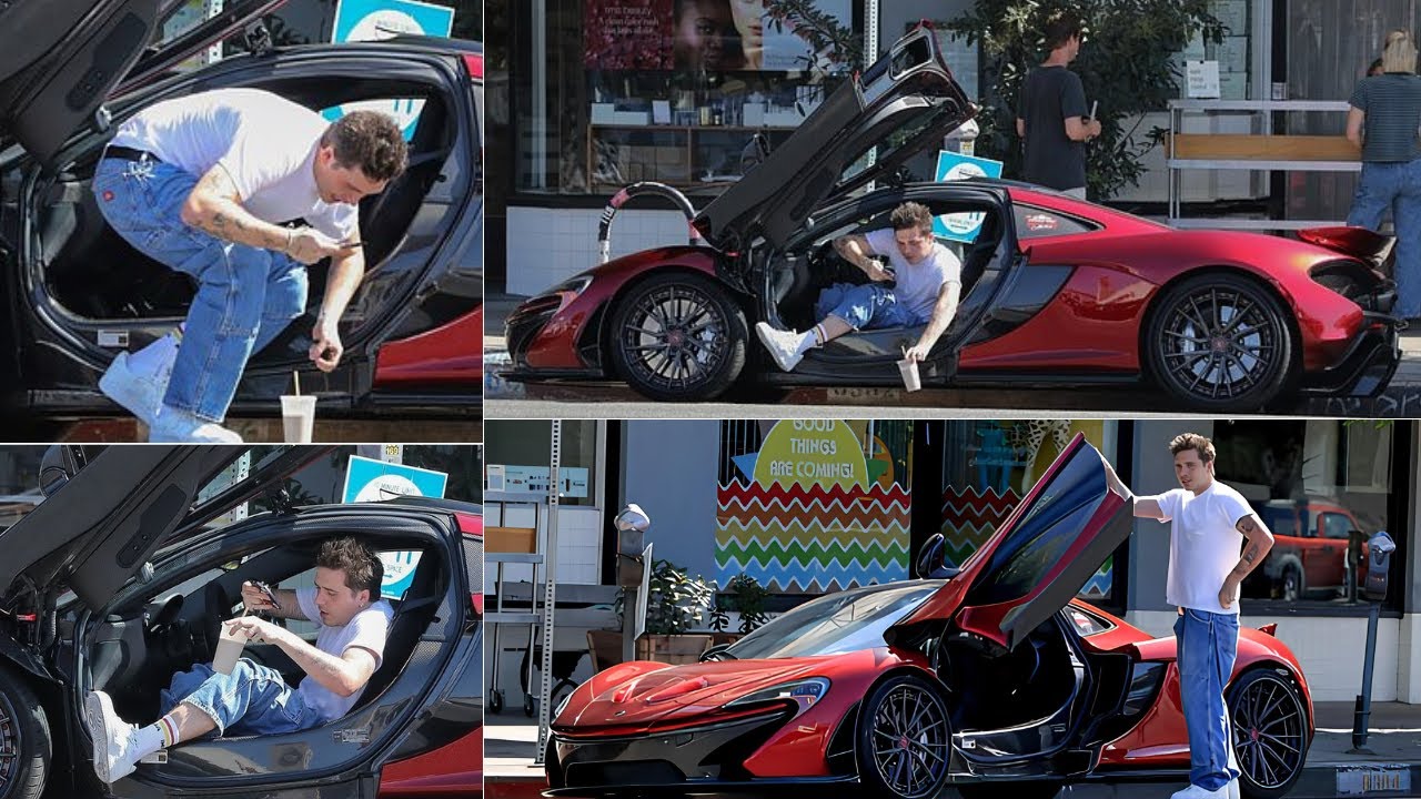 Brooklyn Beckham struggled to get out of the £300,000 McLaren 765LT sports car.