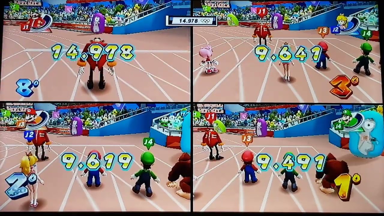 Mario & Sonic London 2012 100m Sprint #43 (Mario Vs Luigi Vs Peach) + Dr. Eggman Loses