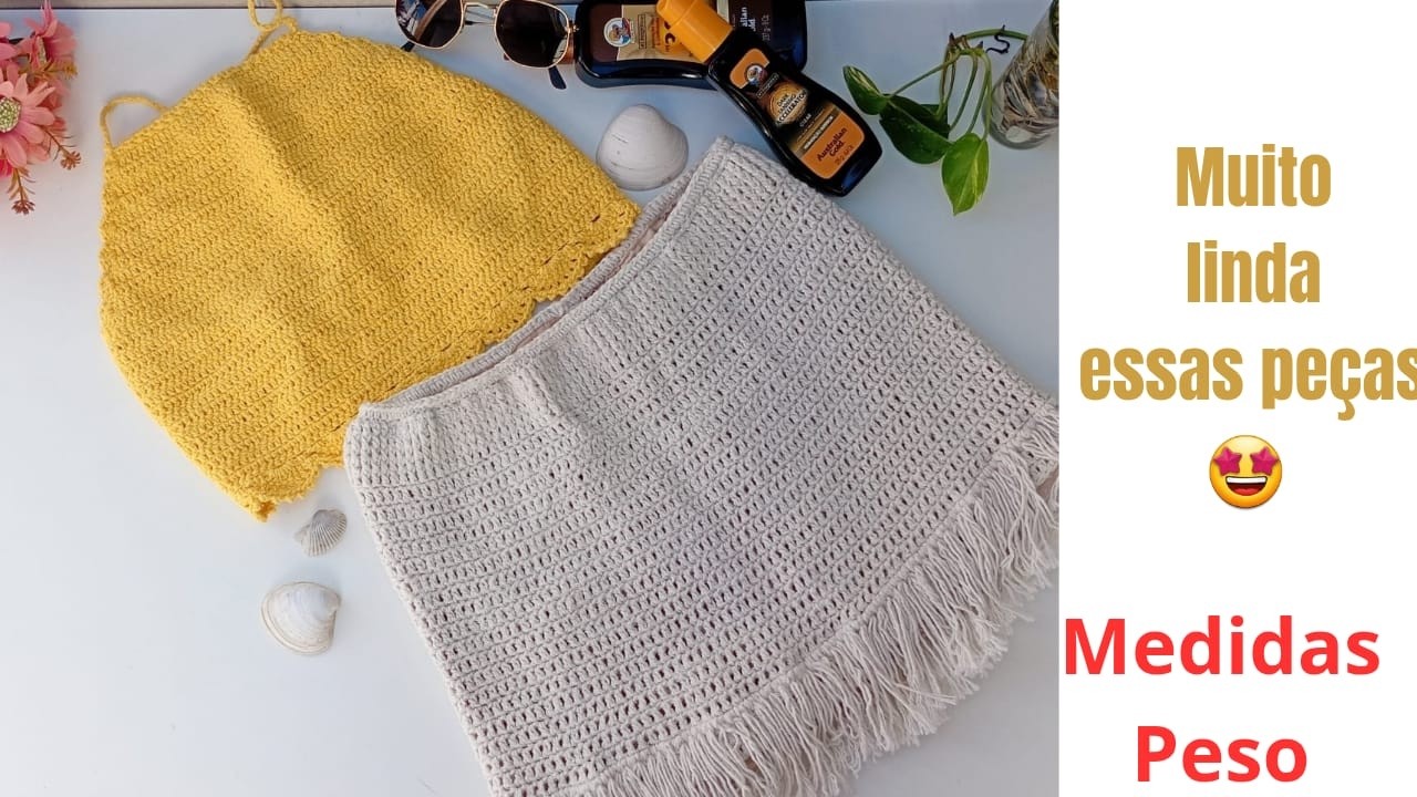 Croppd e saia (saída de praia) de crochê, com medidas e peso