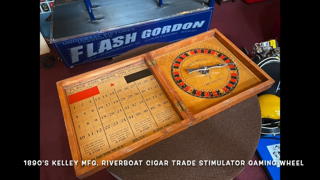1890'S KELLEY MFG  RIVERBOAT CIGAR TRADE STIMULATOR GAMING WHEEL FOR SALE $995