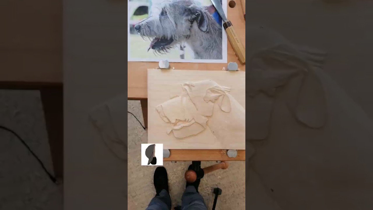 Relief Irish Wolfhound Kopf schnitzen Teil 3 