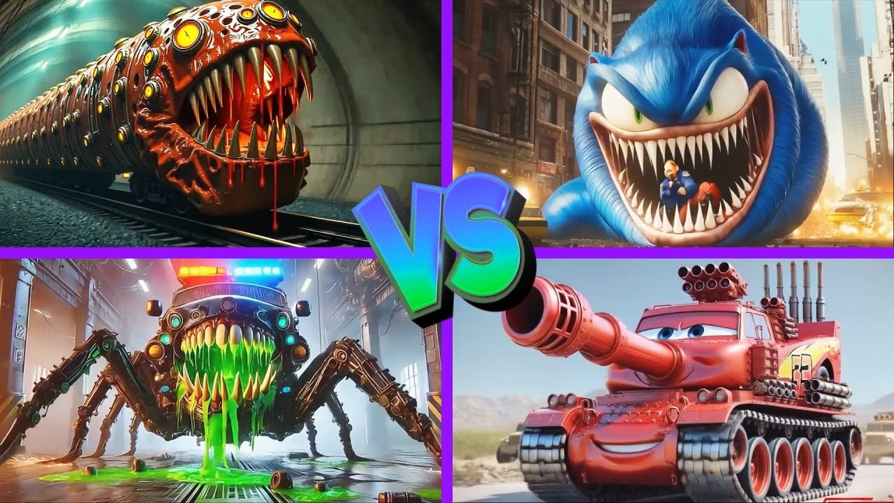 Танк Маккуин🆚Соник Червь🆚Пожиратель поездов🆚Полицейская машина Монстр - Tiles Hop EDM Rush 🎶