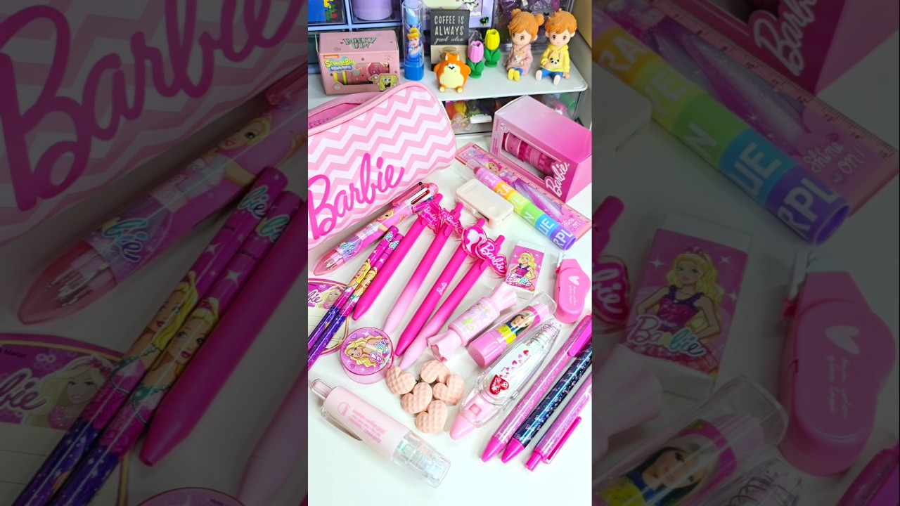 Filling my pencil case with barbie stationery ✨️💕 #cute #asmr #stationery #shorts #youtubeshorts
