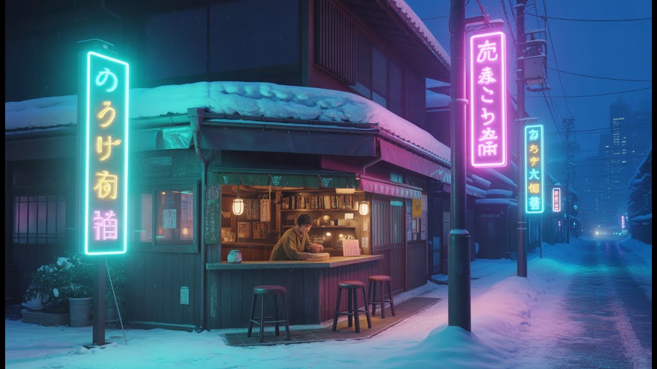 🎶Calm Lofi Music | Snowy Neon City Alleyway | For Sleeping, Studying, & Relaxing🎶