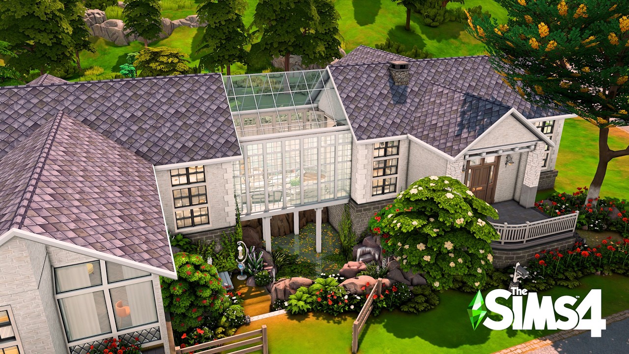 썬룸과 연못이 있는 단층 하우스 (One Story Home with Sunroom)｜심즈4 건축｜Sims4 Stop Motion Build｜NoCC