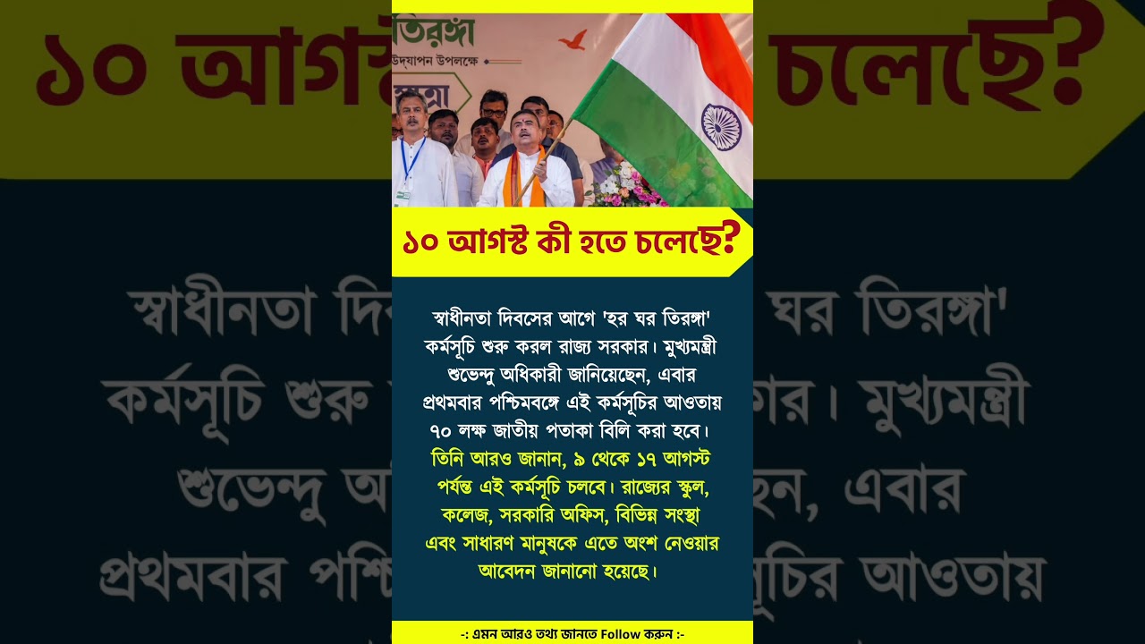 'হর ঘর তিরঙ্গা' নিয়ে বড় ঘোষণা মুখ্যমন্ত্রীর