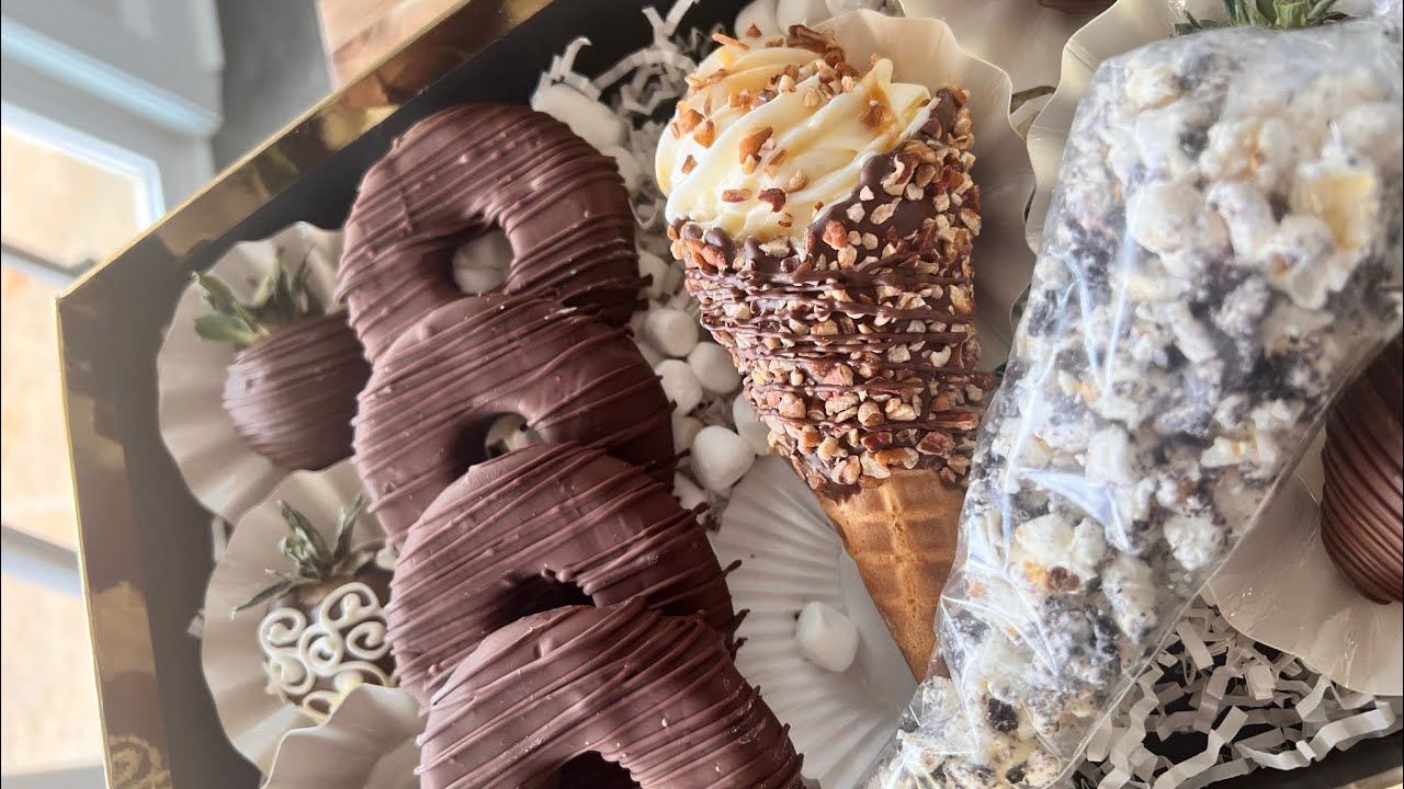 Valentine's Day Treat Package ft Chocolate covered strawberries cheesecake stuffed waffle cone +more