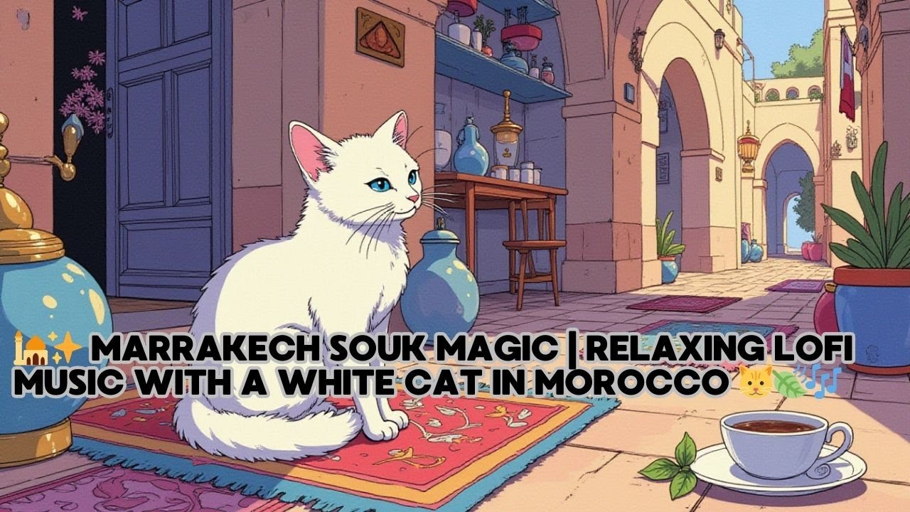 🕌✨ Marrakech Souk Magic | Relaxing Lofi Music with a White Cat in Morocco 🐱🍃🎶