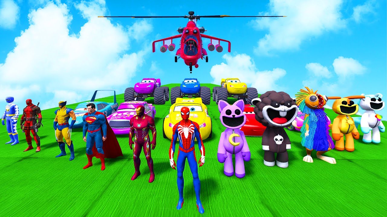 GTA 5 Epic Mods: POPPY PLAYTIME 4 & SPIDER-MAN Defy Gravity in Stunt Racing!