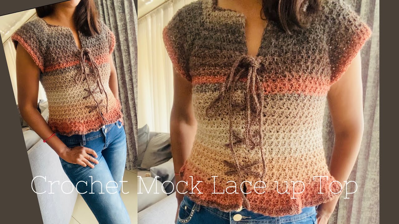 Crochet Raglan Lace up Top
