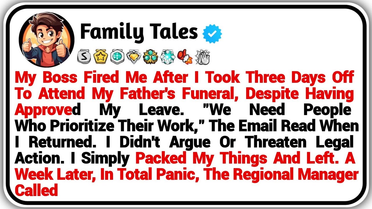 Мой начальник уволил меня после того, как я взял три дня отпуска, чтобы посетить похороны отца, н...