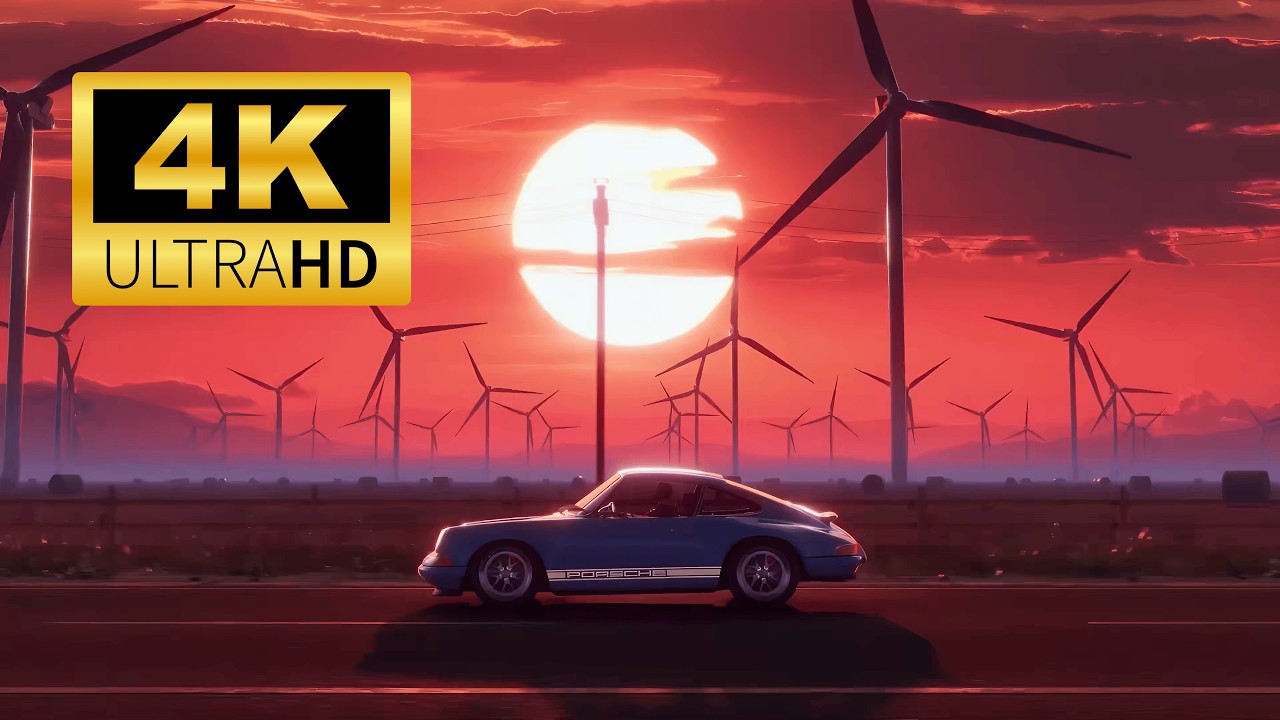 Evening Drive & Windmills - 4K Relaxing Loop (Synthwave Vibe)