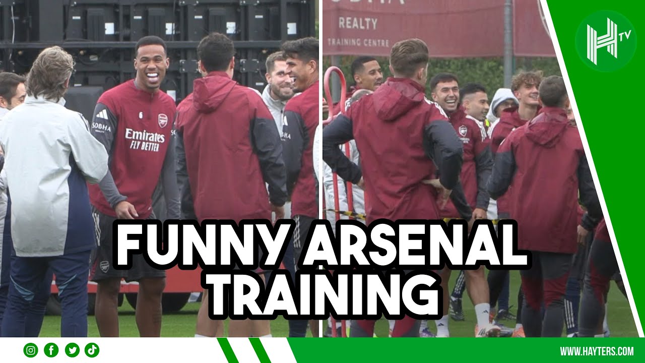 Gabriel & Merino LAUGH at Gabriel Heinze during Arsenal training