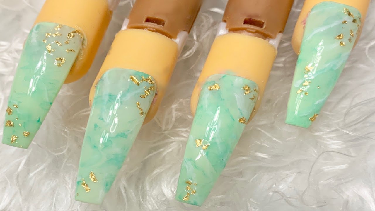 Realistic Jade Stone Marble Nails Using Gel Polish + Blooming Gel Nail Art Tutorial