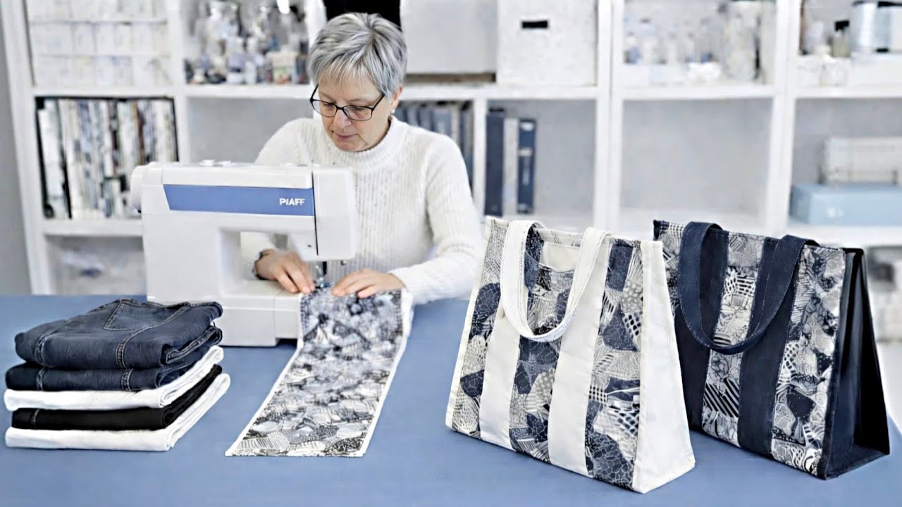 Как сшить сумку вместе с подкладкой. Джинсы+лоскутное полотно.