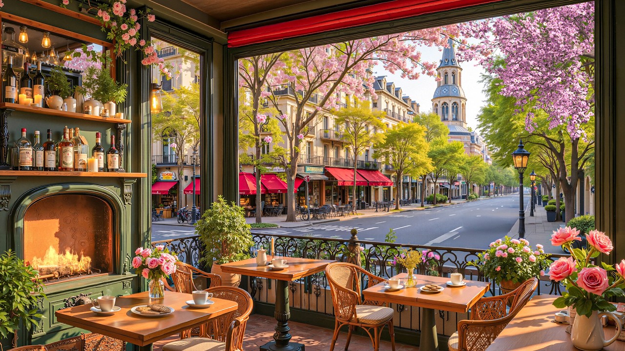 Fresh Spring Morning Atmosphere at Cozy Coffee Ambience with Tranquill Jazz to Positive Mood