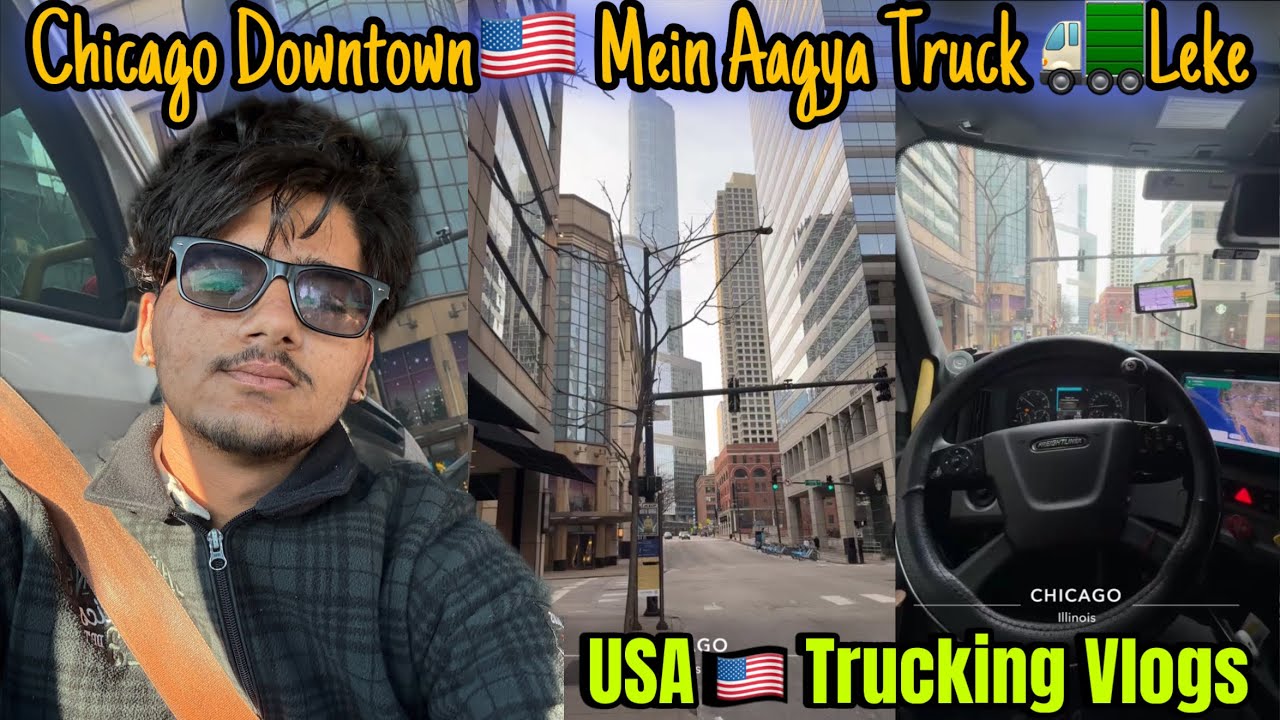 Truck 🚛Leke Pahuch Gaya Chicago Downtown 🇺🇸| Har Taraf Black Ice 🧊 | Usa 🇺🇸 Trucking Vlog