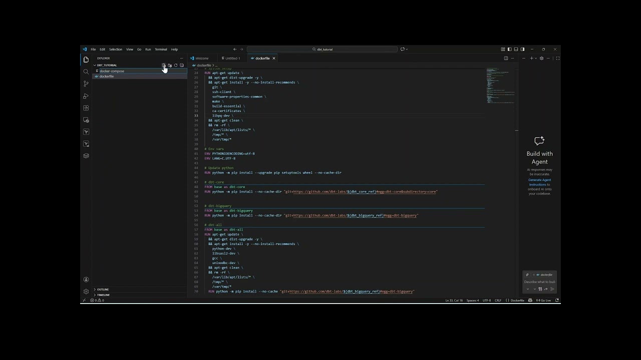 Initialize a dbt project using Docker