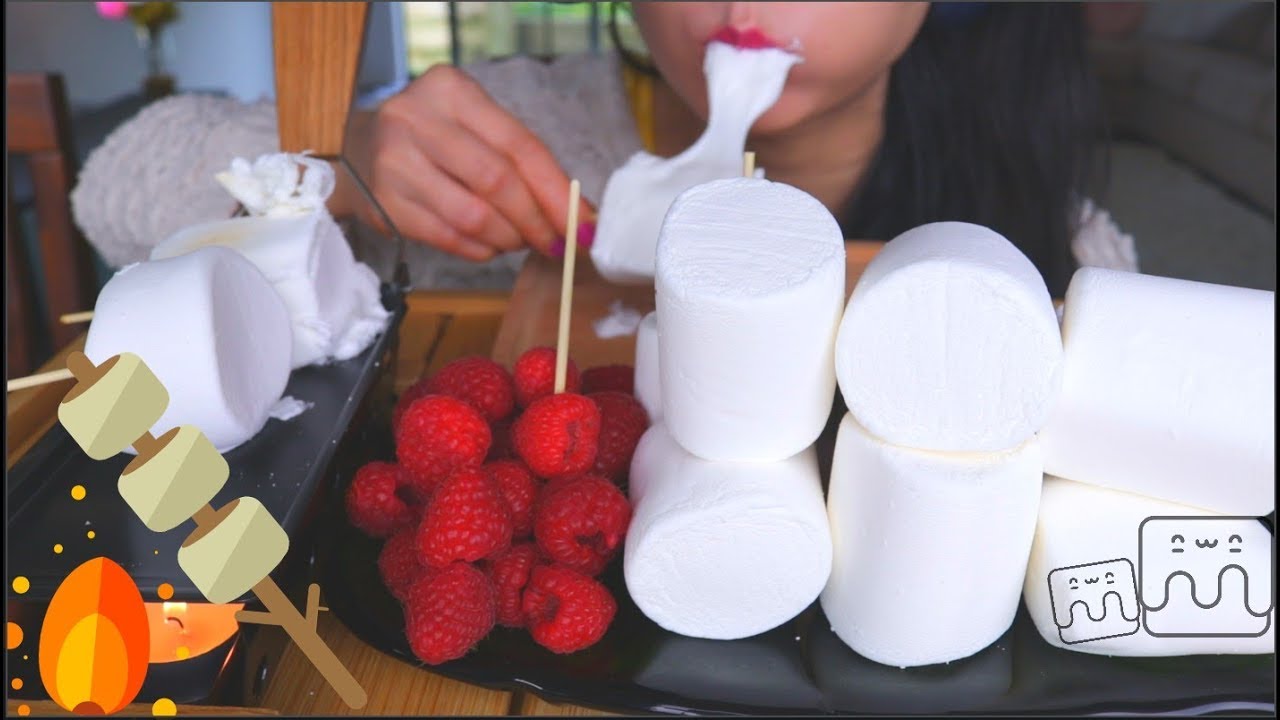 ASMR GOOEY GIANT MARSHMALLOWS | RASPBERRIES | EATING SOUNDS | NO TALKING