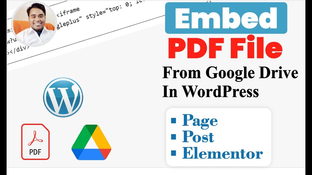 How to embed pdf file from google drive in wordpress post page elementor without plugin?