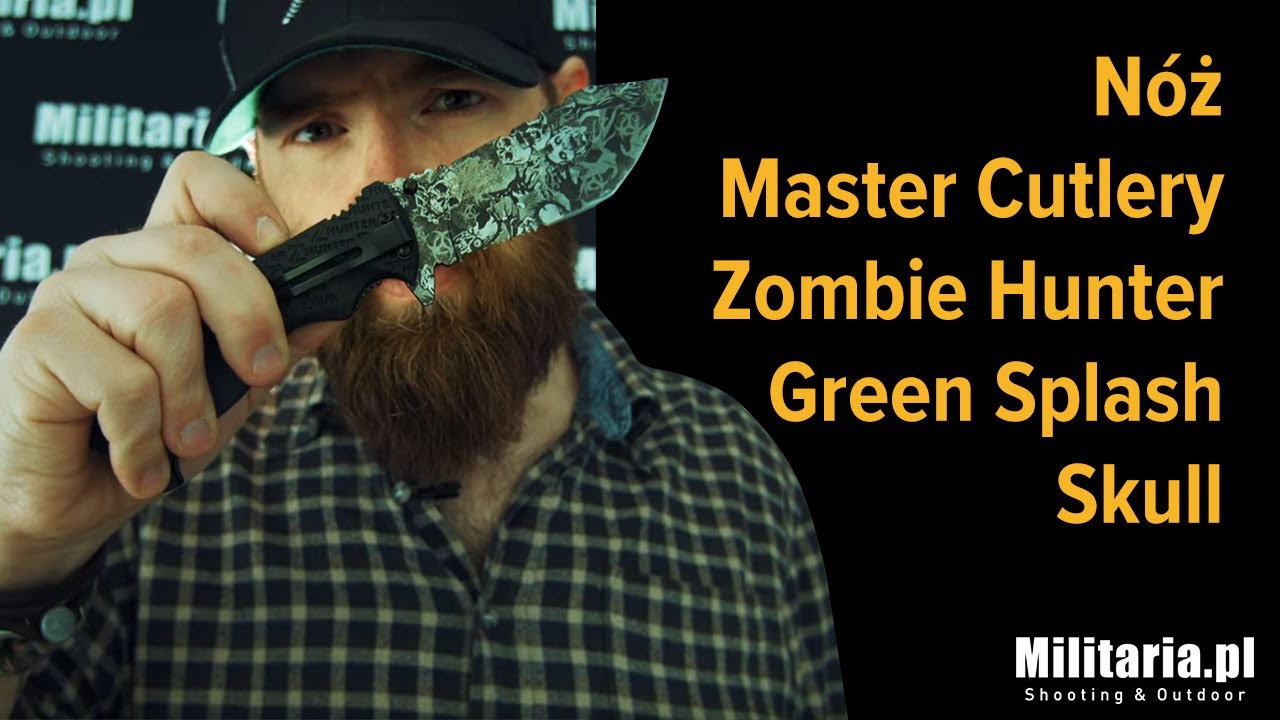 Na co dzień, n&oacute;ż składany Master Cutlery Zombie Hunter Green Splash Skull - sklep Militaria.pl
