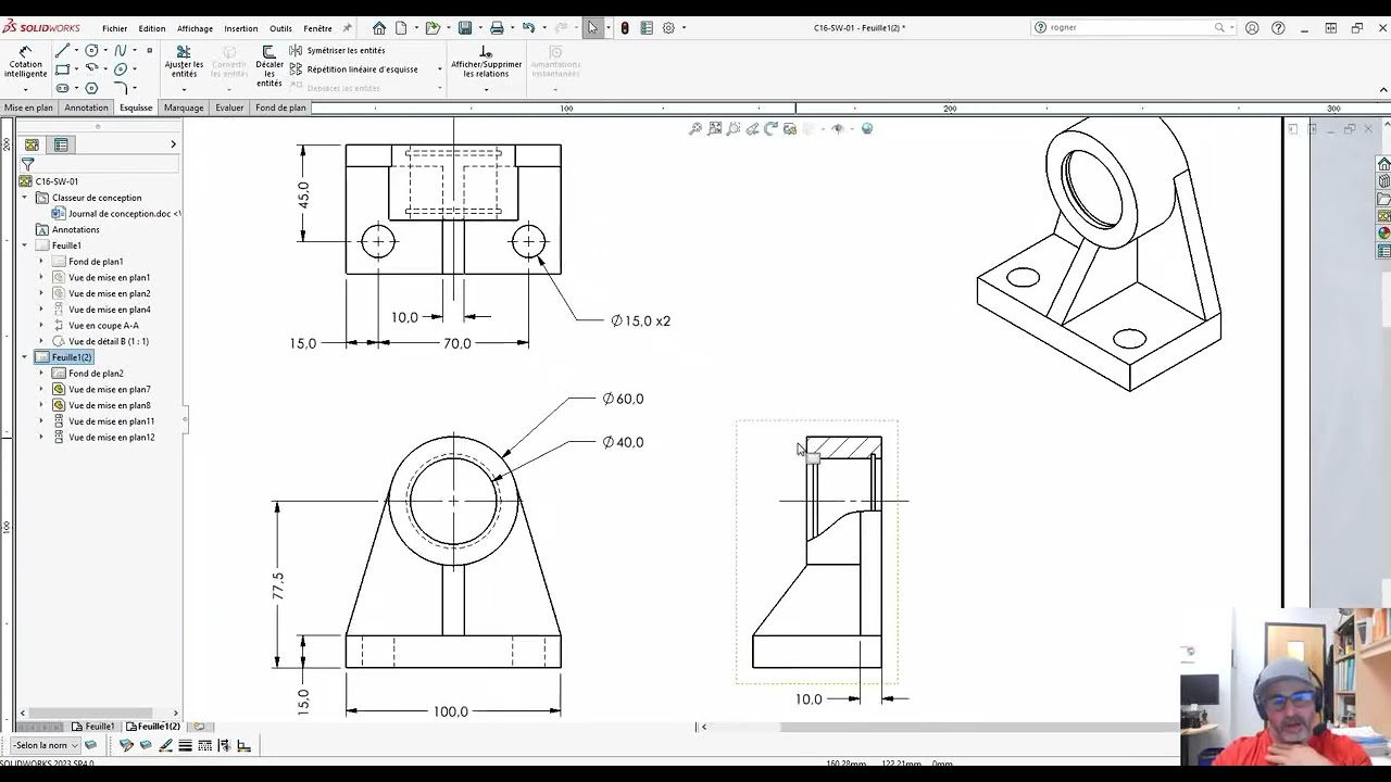 SolidWorks: Coupe locale (partielle) et détail avec profil
