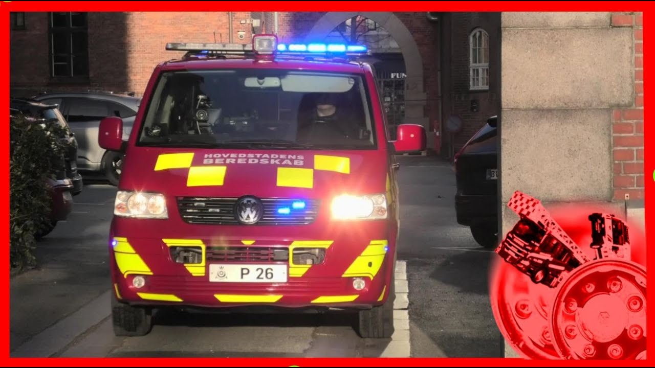 4X HOVEDBRANDSTATIONEN (P204+P26+I108+I208) BYGB KÆLDER hovedstadens beredskab brandbil i udrykning