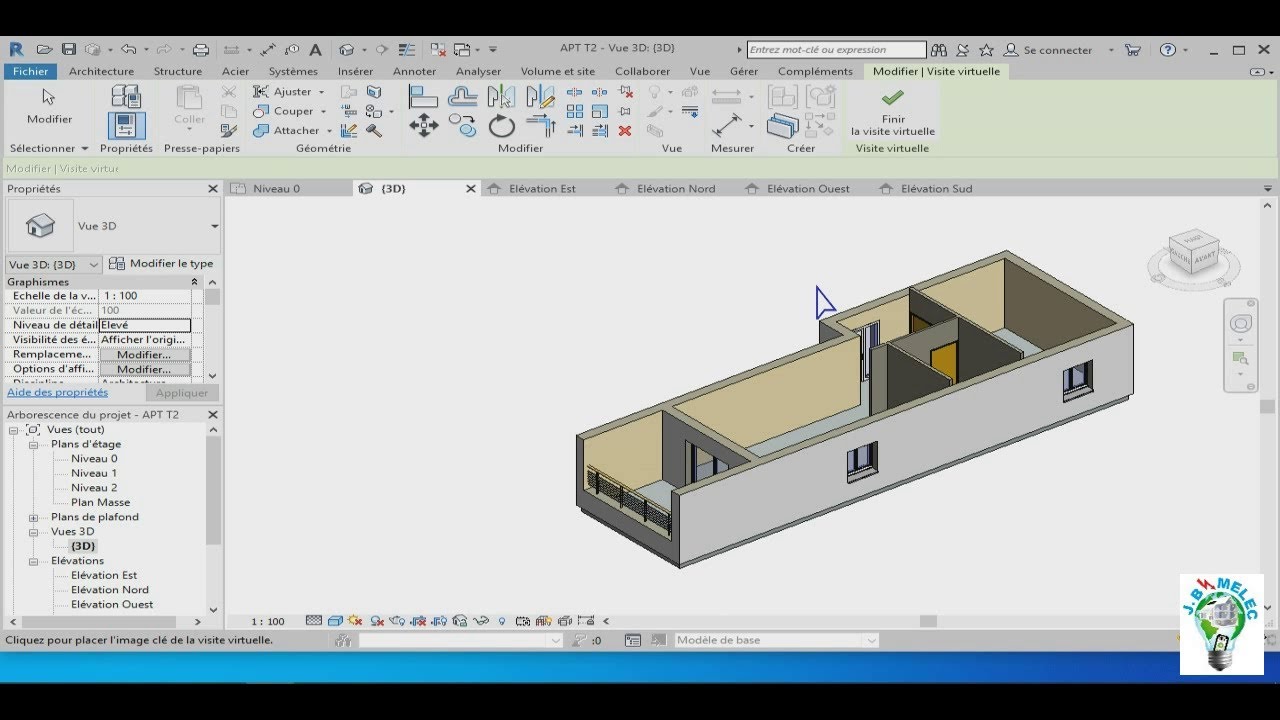 BIM : Réaliser le plan d'un T2 avec REVIT. Visite virtuelle.