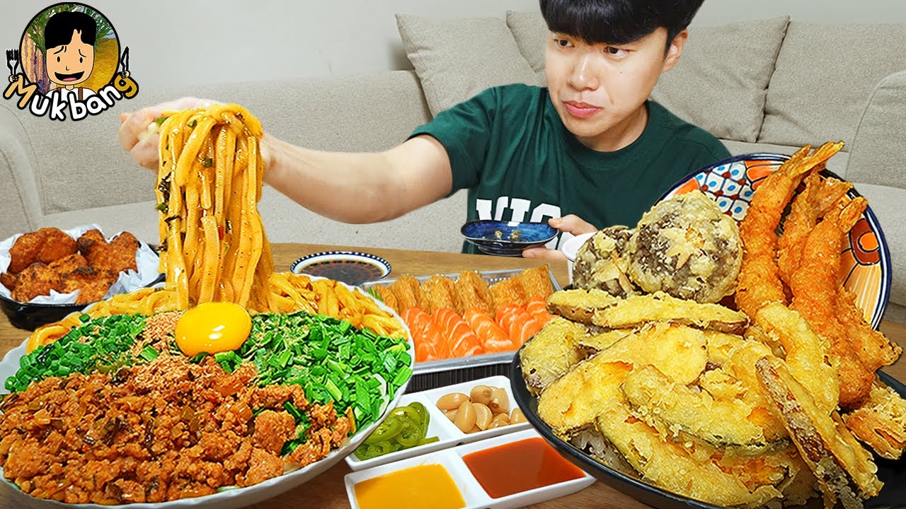 ASMR MUKBANG | Рис темпура, жареный цыпленок, Рамэн в японском стиле рецепт ! принимать пищу