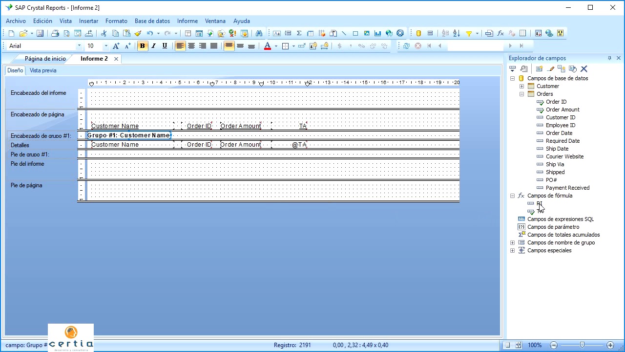 Crystal Reports: Total acumulado mediante fórmulas