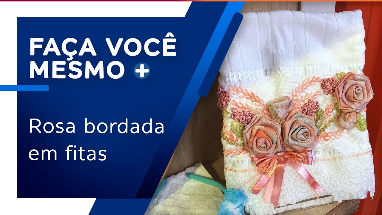 Rosa bordada em fitas por Zilda Mateus