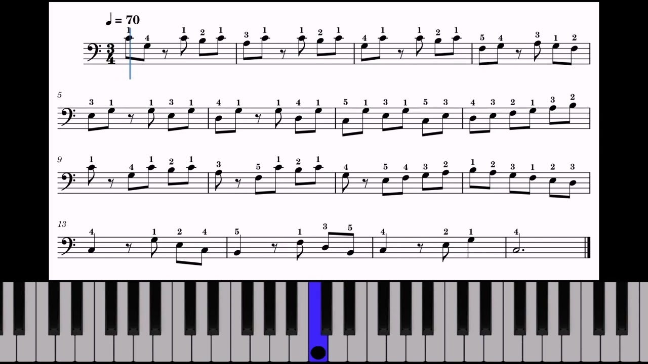 🎹Ejercicio 79. Corchea y Silencio de Corchea. Clave de Fa. (Mano Izquierda). Compás 3/4.