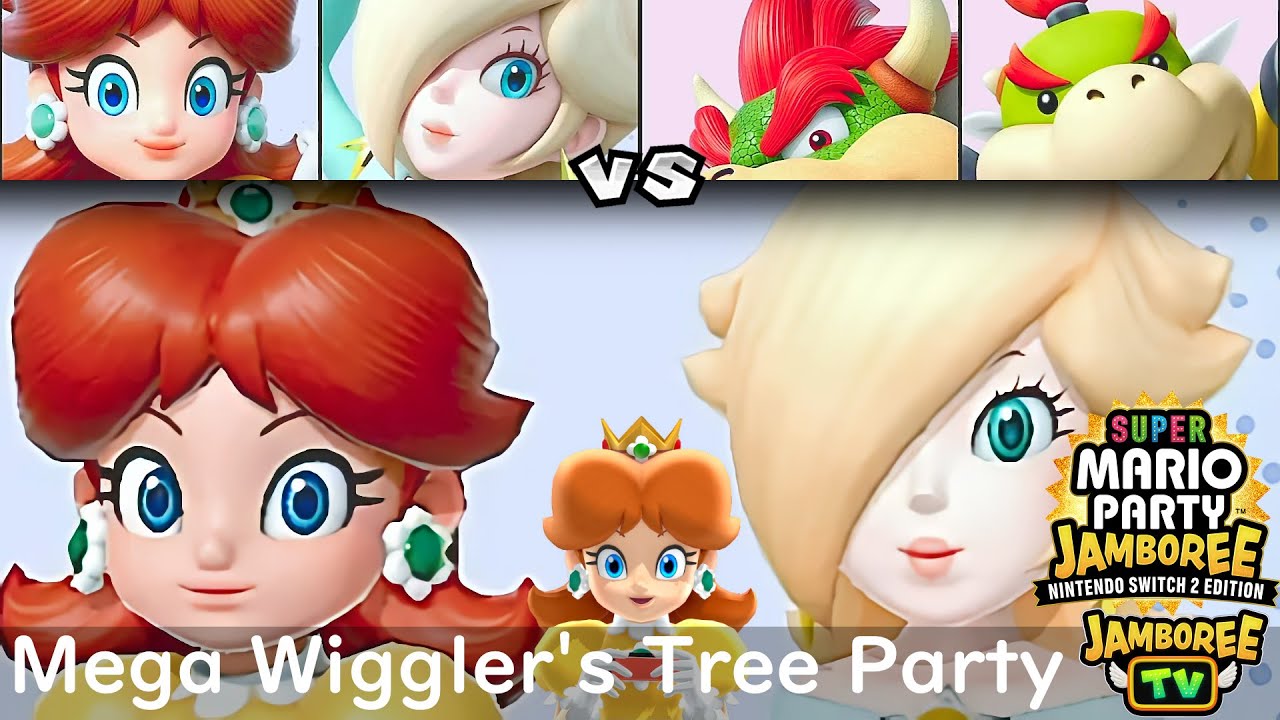 Super Mario Party Jamboree TV Daisy and Rosalina vs Bowser and Bowser Jr in Mega Wiggler's Tree Part