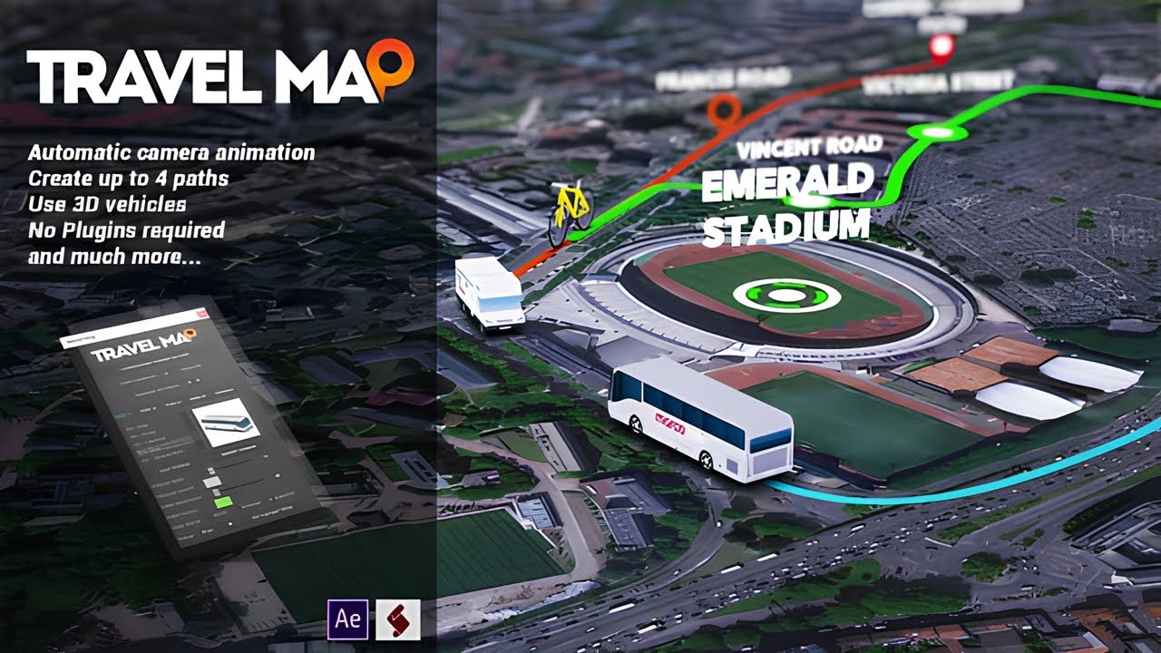 Travel Line on Map Animation - After Effects Template